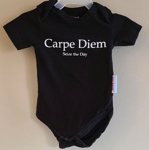 "Carpe Diem" Seize the Day black short sleeved onesie/bodysuit